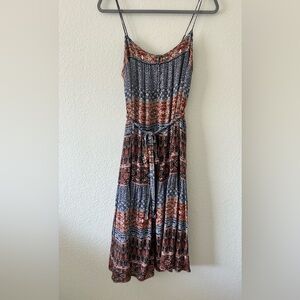 Lucky Brand Midi Tie Front Boho Dress SZ M